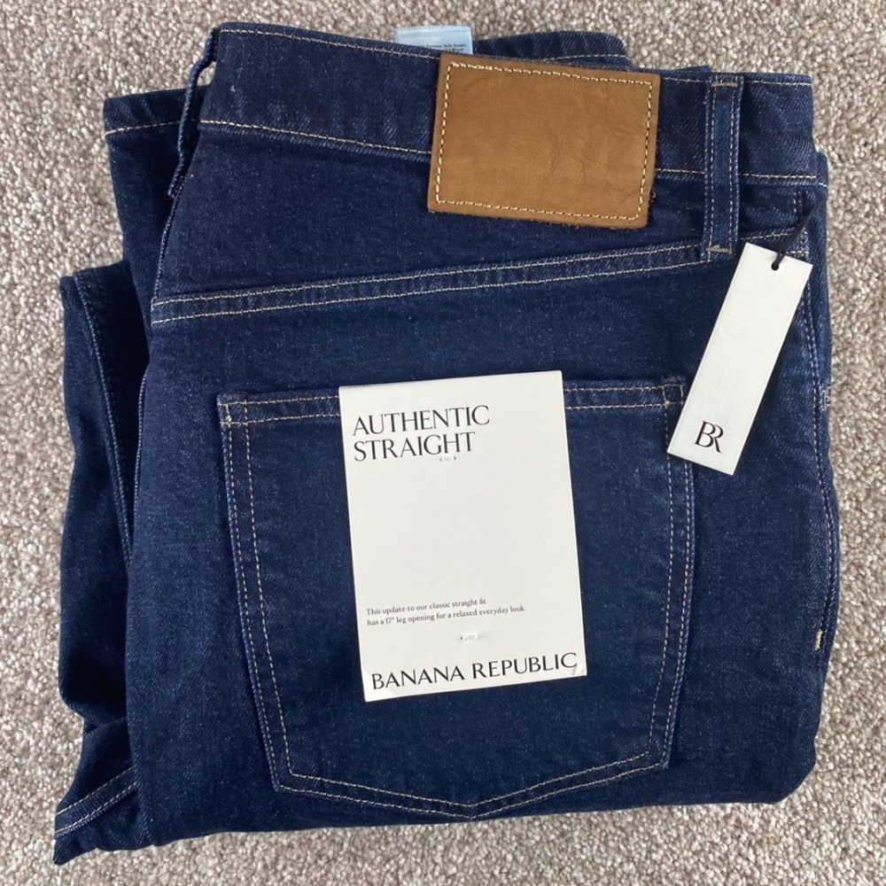 Banana Republic Mens 33x32 Authentic Straight Dark Wash Denim Jeans fit (34W)